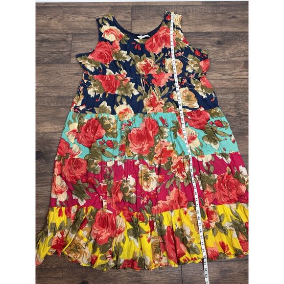 Floral Tiered Cottagecore Maxi Dress Sleeveless Tie 100% Cotton Boho Sz 4X - Picture 7 of 7